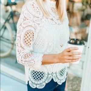 Anthropologie White Lace Medallion Top